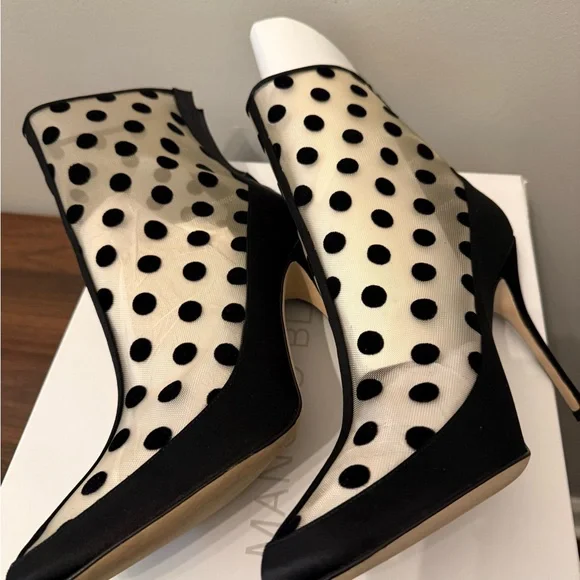 Manolo Blahnik Mukinka Ankle Boot | Black Polka Dot Mesh NEW Rare - Picture 5 of 9